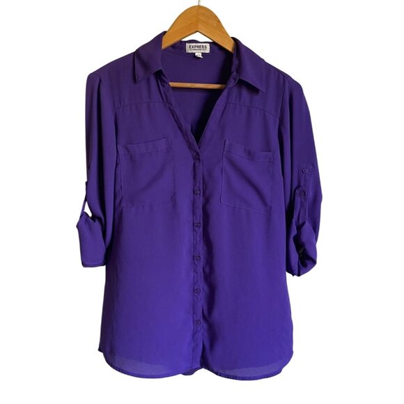 EXPRESS Portofino Purple Button Up Shirt Size Medium - Picture 1 of 8
